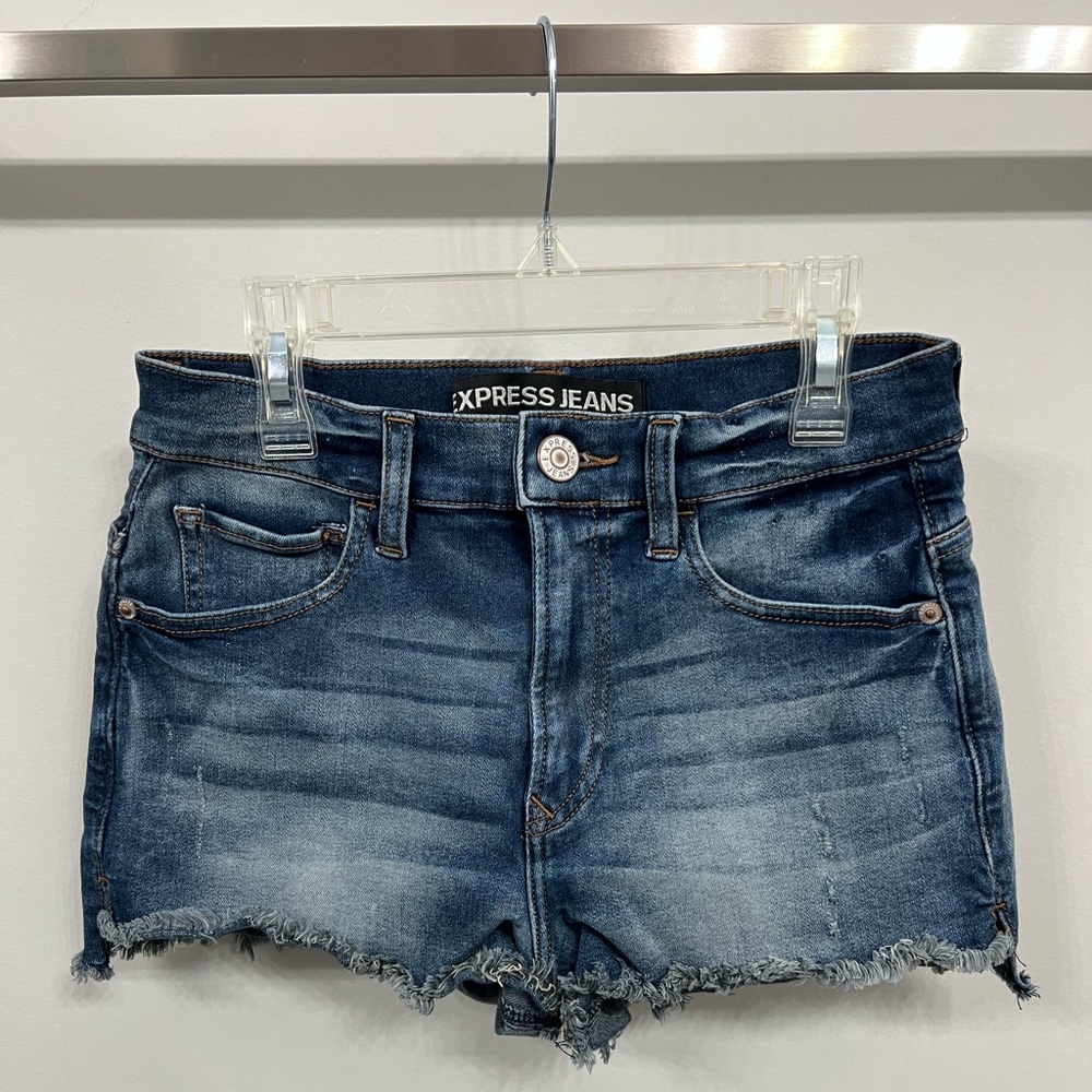 Express: Size 4, High Rise Jean Shorts, Dark Blue